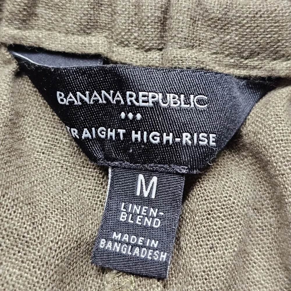 Banana Republic Womens Olive Green Linen Blend Straight High-Rise Pants Size M
